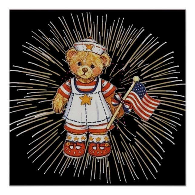 Poster Ours Infirmière Vintage Moderne Blanc Feu d'Artifi (Devant)