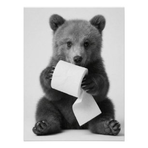 Poster Ours mignon tenant du papier toilette, minimaliste
