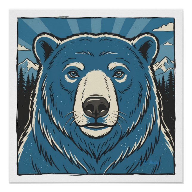 Poster Ours polaire bleu (Devant)