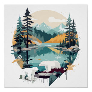 Poster Ours polaire Faune Animaux Nature Forêt extérieure