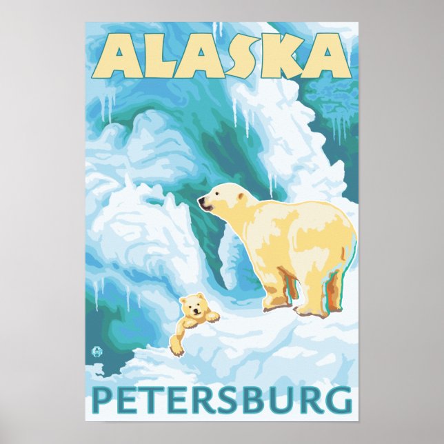 Poster Ours polaires & Cub - Petersburg, Alaska (Devant)