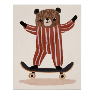 Poster Ours sur skateboard, pépinière murale, salle pour