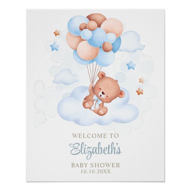 Poster Ourson dans le ciel Baby Shower  (Devant)