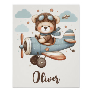 Poster Ourson Pilote Fantaisiste Personnalisé