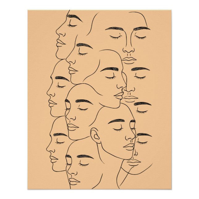 Poster Overlapping Faces Print, Minimalist Line Art, Face (Devant)