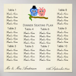 Poster Owl Champagne Wedding Seating Plan