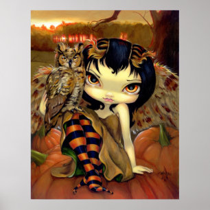 Poster Owlyn in Autumn ART PRINT owl fairy halloween