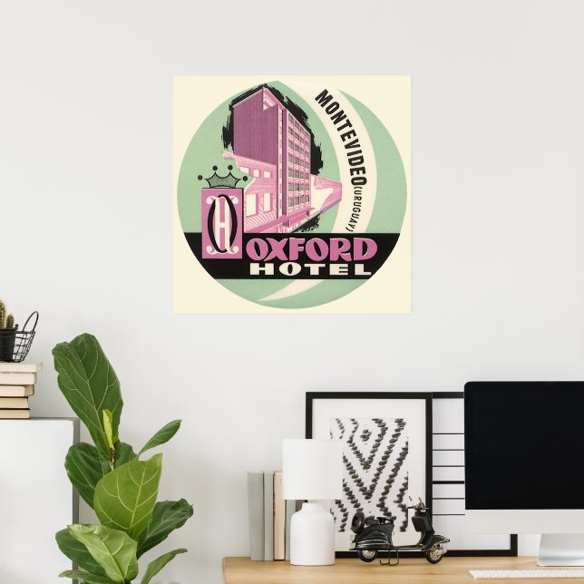Poster Oxford Hotel, Montevideo, Uruguay, Voyage Ancien (Bureau à domicile)