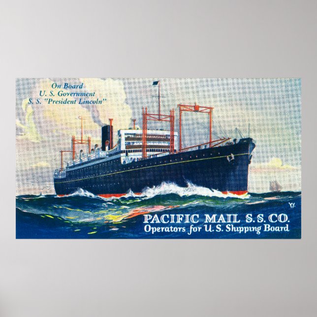 Poster Pacific Mail SS Company on USS President (Devant)