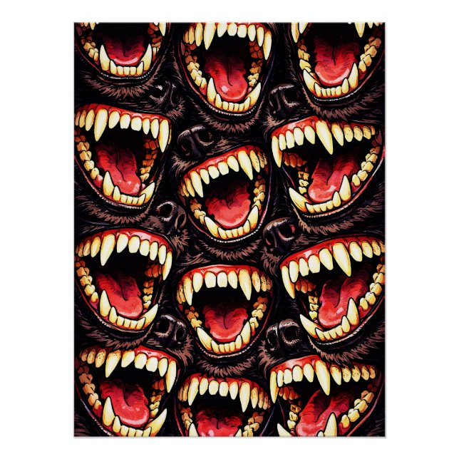 Poster Pack de loups primordiaux aux crocs grondants Art  (Devant)