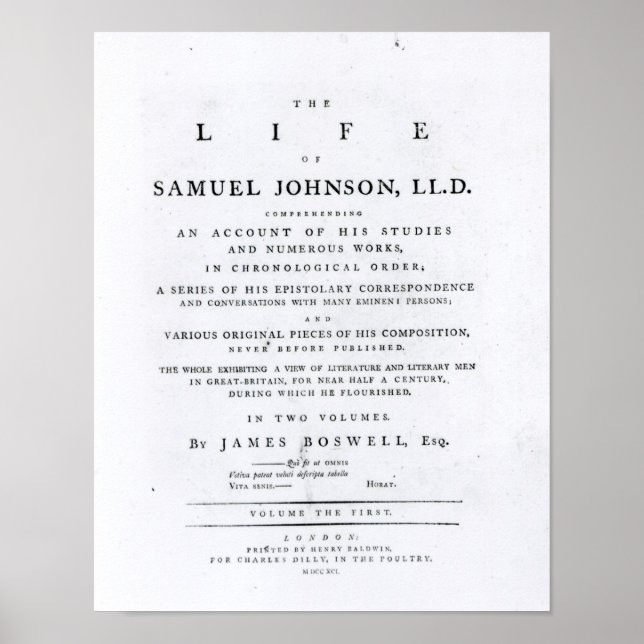 Poster Page de titre, de "La vie de Samuel Johnson" (Devant)