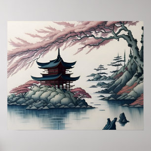 Poster Pagode et Paysage