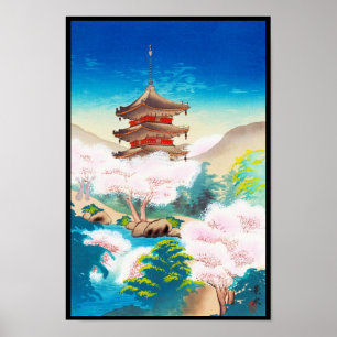 Poster Pagode Keisui au printemps japonais paysage orient
