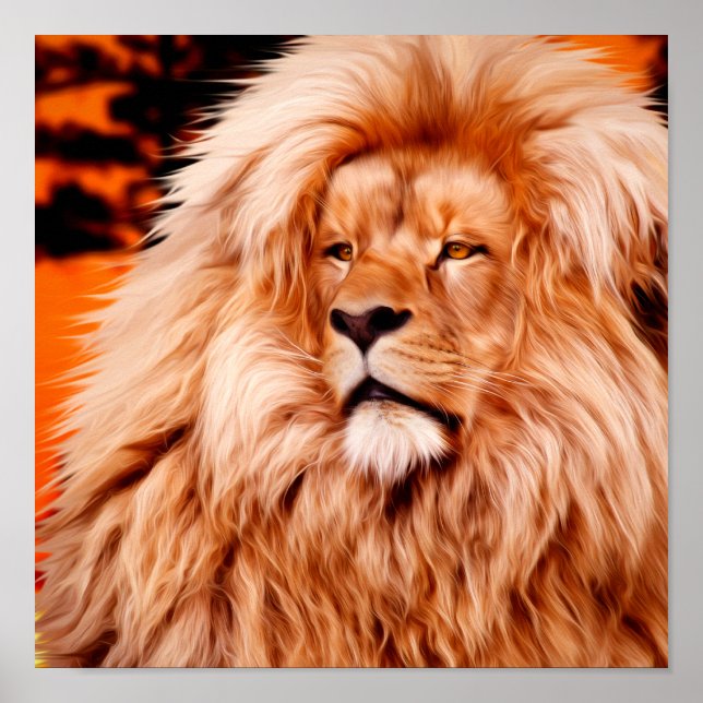 Poster Paint photo Lion Orange African Sky (Devant)