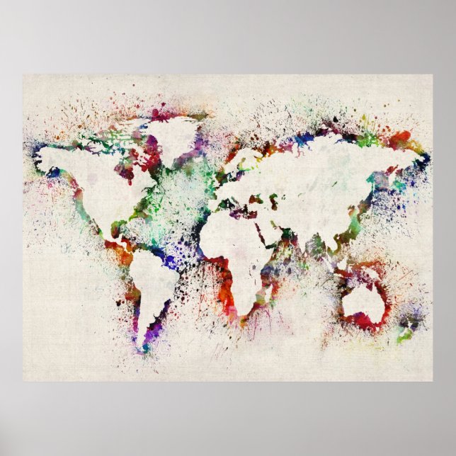 Poster Paint Splashes Text Map of the World (Devant)