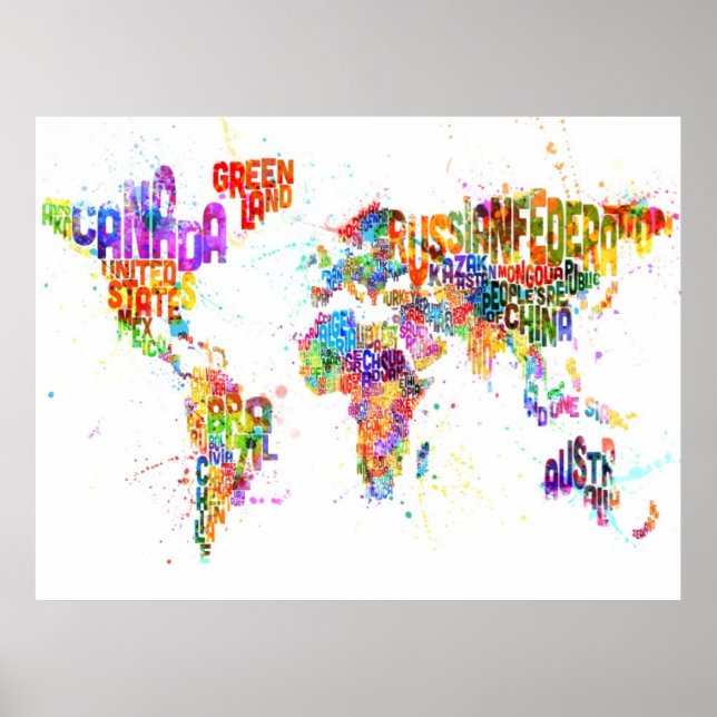 Poster Paint Splashes Texte Carte du monde (Devant)