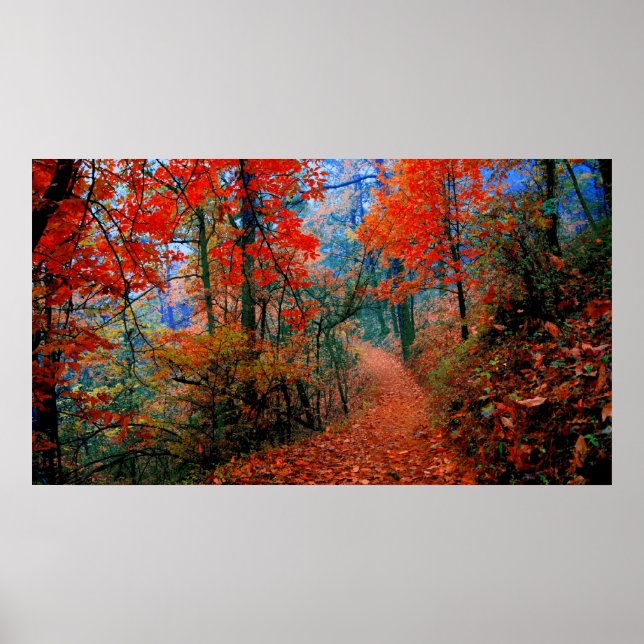 Poster Painted Forest Autumn Flame Watercolor Print (Devant)