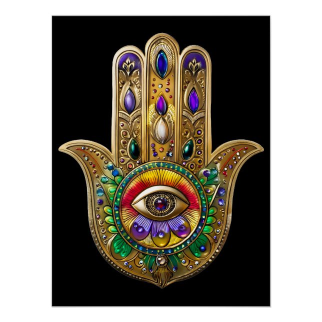 Poster Painted Gold Hamsa Amethyst Ruby Third Eye (Devant)