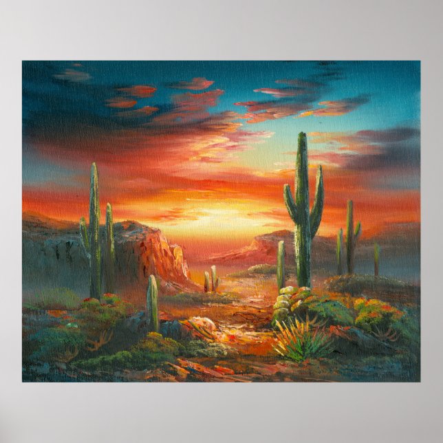 Poster Painting Of A Colorful Desert Sunset Painting (Devant)