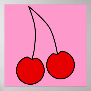 Poster Paires de cerises rouges. Contour noir