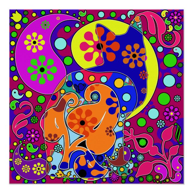 Poster Paisley Pat Pop Art de la fleur d'Hippie rétro (Devant)