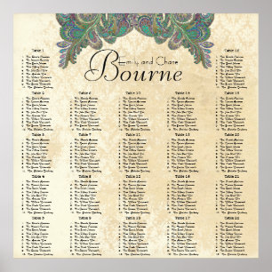 Poster Paisley Peacock Couleurs Réception Carte de siège