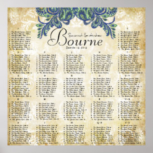 Poster Paisley Peacock Couleurs Réception Carte de siège