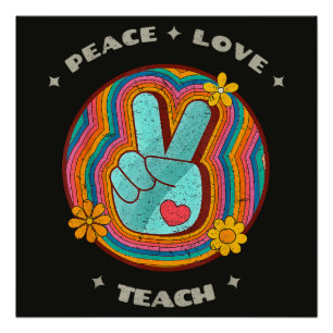 Poster Paix Amour Enseigner Vintage Rétro 70s Hippie