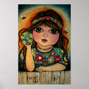 Poster Paix, amour et puissance fleurie