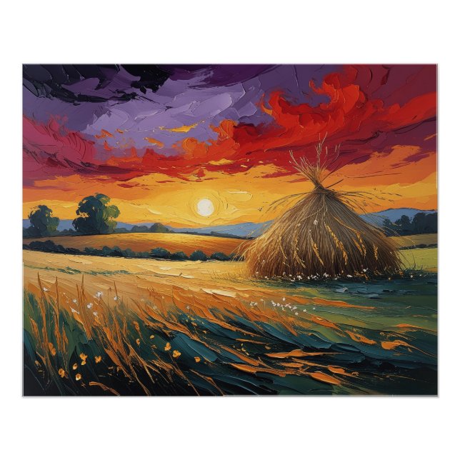 Poster Pajar solitario al atardecer (Devant)