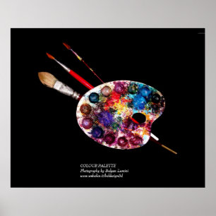 POSTER PALETTE DE COULEUR ARTISTE ET BROUILLES EN NOIR