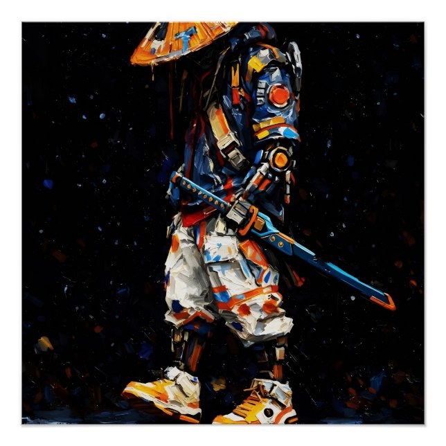 Poster Palette de Ninja Cyber Couteau Néon Orange Impasto (Devant)