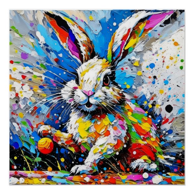 Poster Palette de paille Lapin de Pâques avec oeufs (Devant)