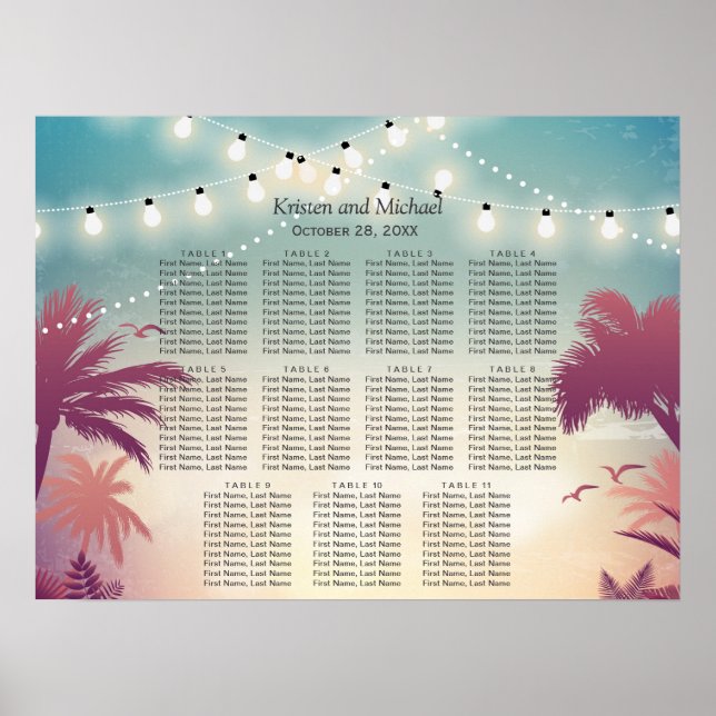 Poster Palm Beach Chaîne Lumières Mariage Sièges Graphiqu (Devant)