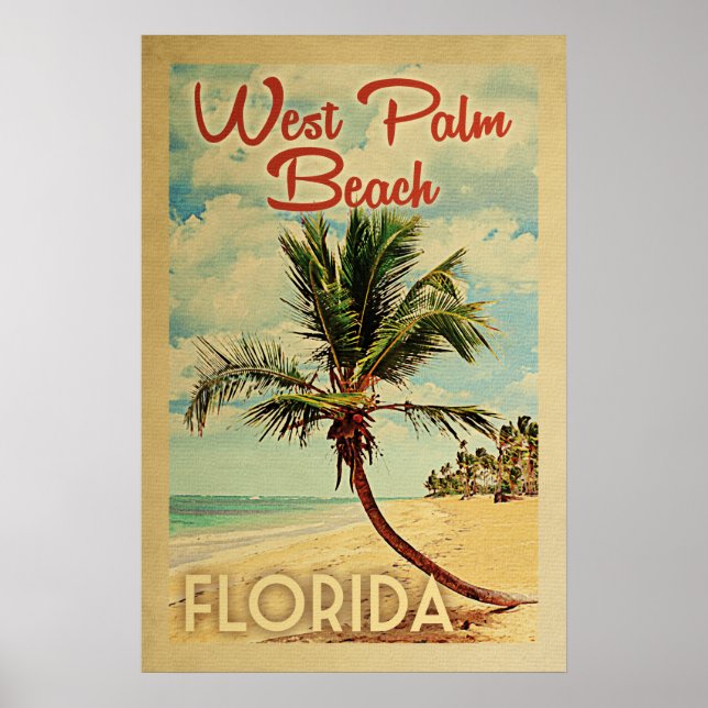 Poster Palm Beach Ouest Palm Tree Vintage (Devant)