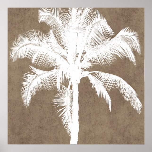 Poster Palmier Tropical Hawaiien Rétro Silhouette Blanc (Devant)
