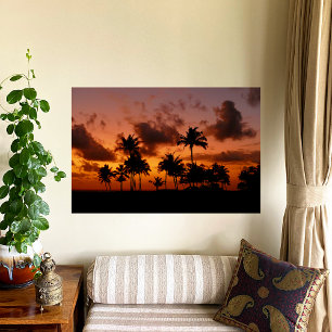 Poster Palmiers au coucher du soleil - rouge