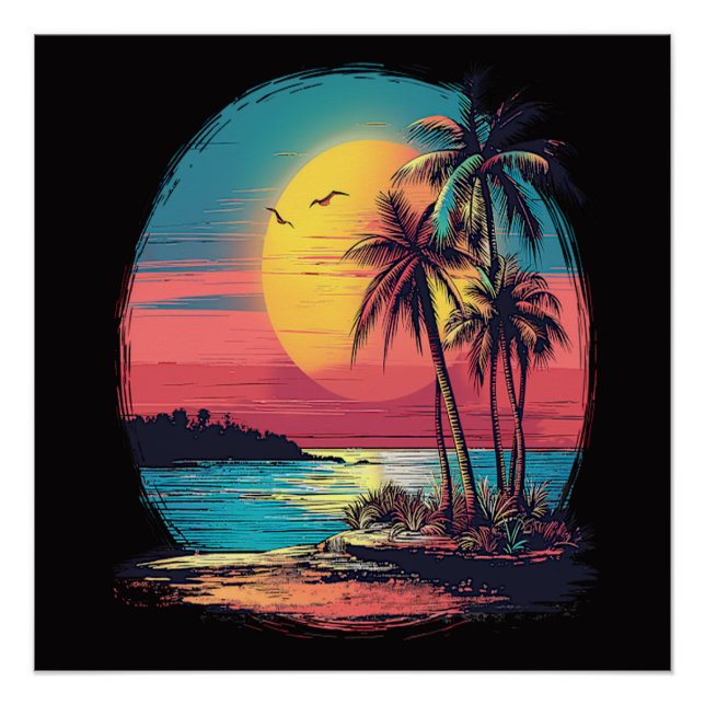 Poster Palmiers et plage (Devant)