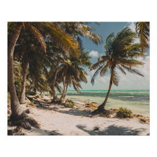 Poster Palmiers Exotiques Mer Turquoise Plage de Sable Bl
