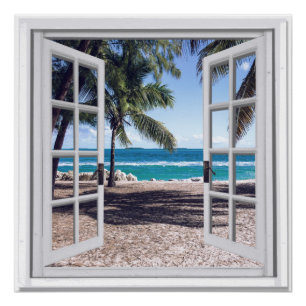 Poster Palmiers Ocean View Fake Window