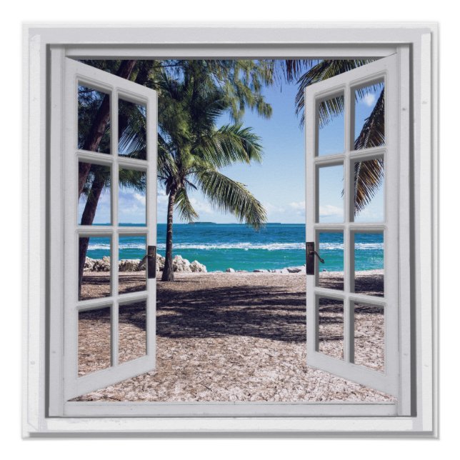 Poster Palmiers Ocean View Fake Window (Devant)