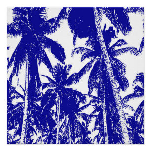 Poster Palmiers tropicaux en bleu et blanc
