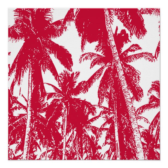 Poster Palmiers tropicaux en rouge et blanc (Devant)