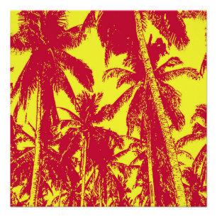 Poster Palmiers tropicaux en rouge et jaune