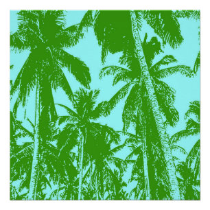 Poster Palmiers tropicaux en vert et bleu