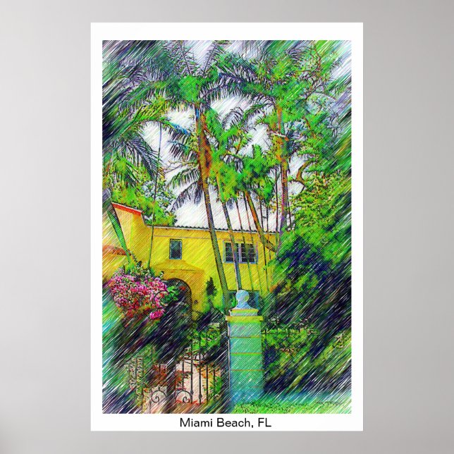 Poster Palms & Landscape - Miami Beach, FL Collection  (Devant)