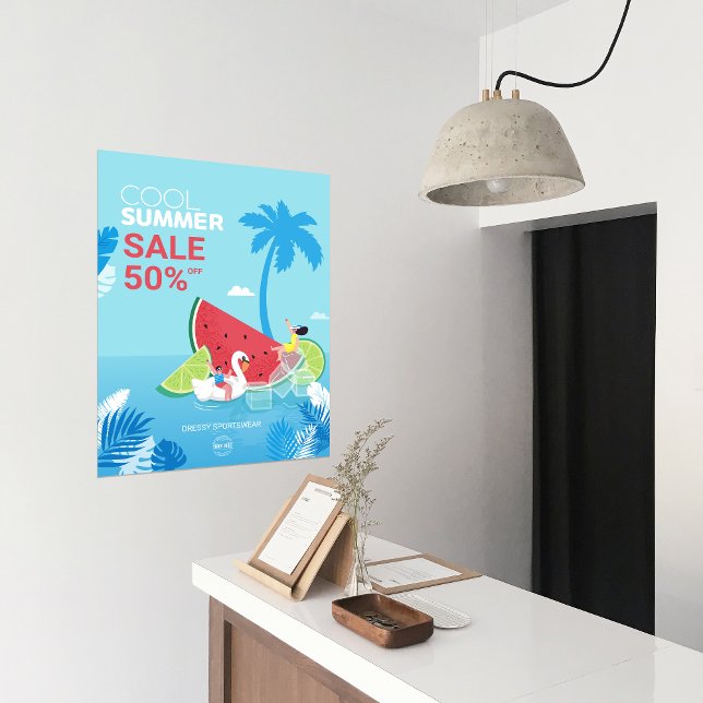 Poster PalmTree personnalisé Annonces commerciales saison (custom Palm Tree Watermelon Cool Summer Sale Business Ads Poster)