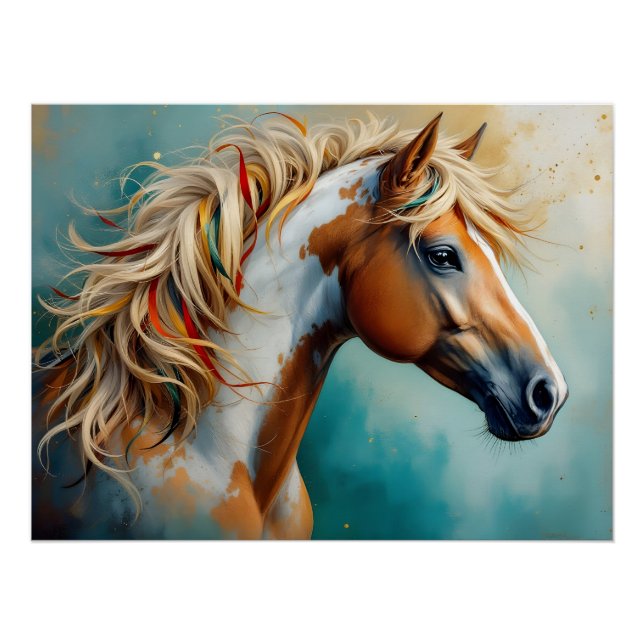 Poster Palomino Peinture Mustang Portrait (Devant)