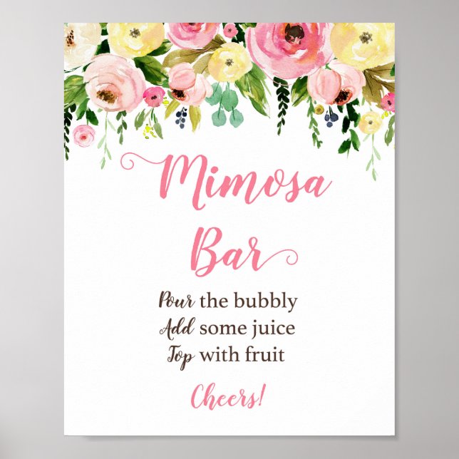 Poster Pancarte de bar Mimosa floral rose et jaune (Devant)