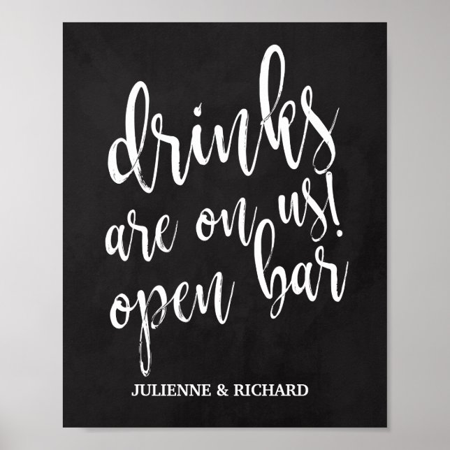 Poster Pancarte de mariage Open Bar 8x10 en ardoise (Devant)